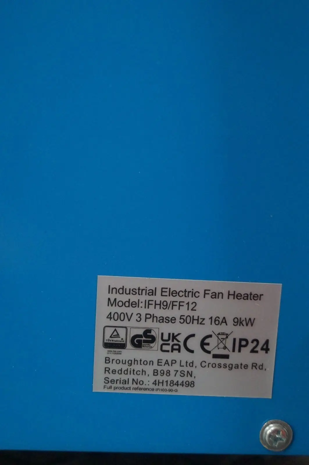 9kW Broughton Electric Fan Heater Commercial Industrial Space IFH9/FF12 400V 16A - image 5 | Free standard UK delivery included | Discount Quality Products