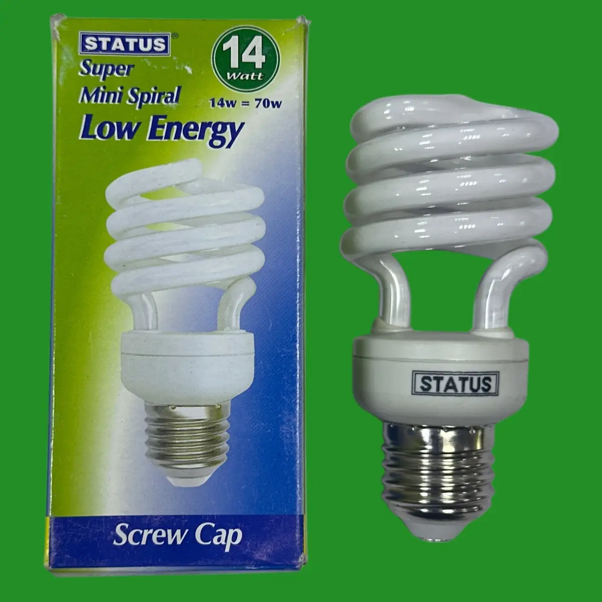 2x 14W (=70W) Status Low Energy CFL Mini Spiral Light Bulb ES E27 Edison Screw