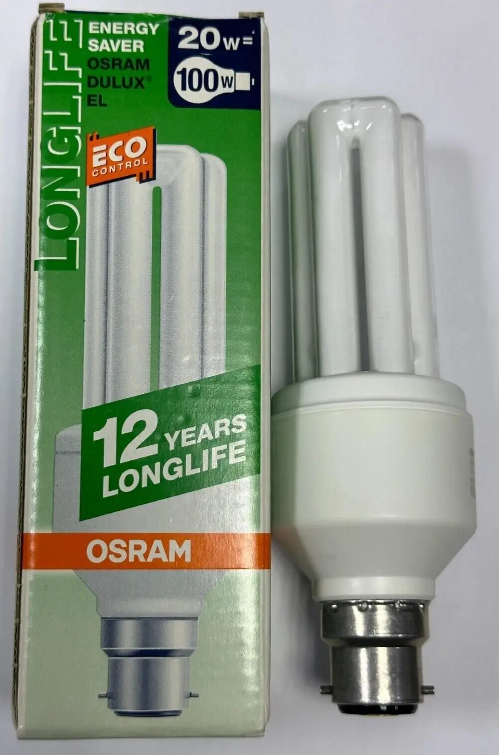 1x 20W (=100W) OSRAM Low Energy Power Saving CFL Stick Light Bulbs BC B22 Lamp