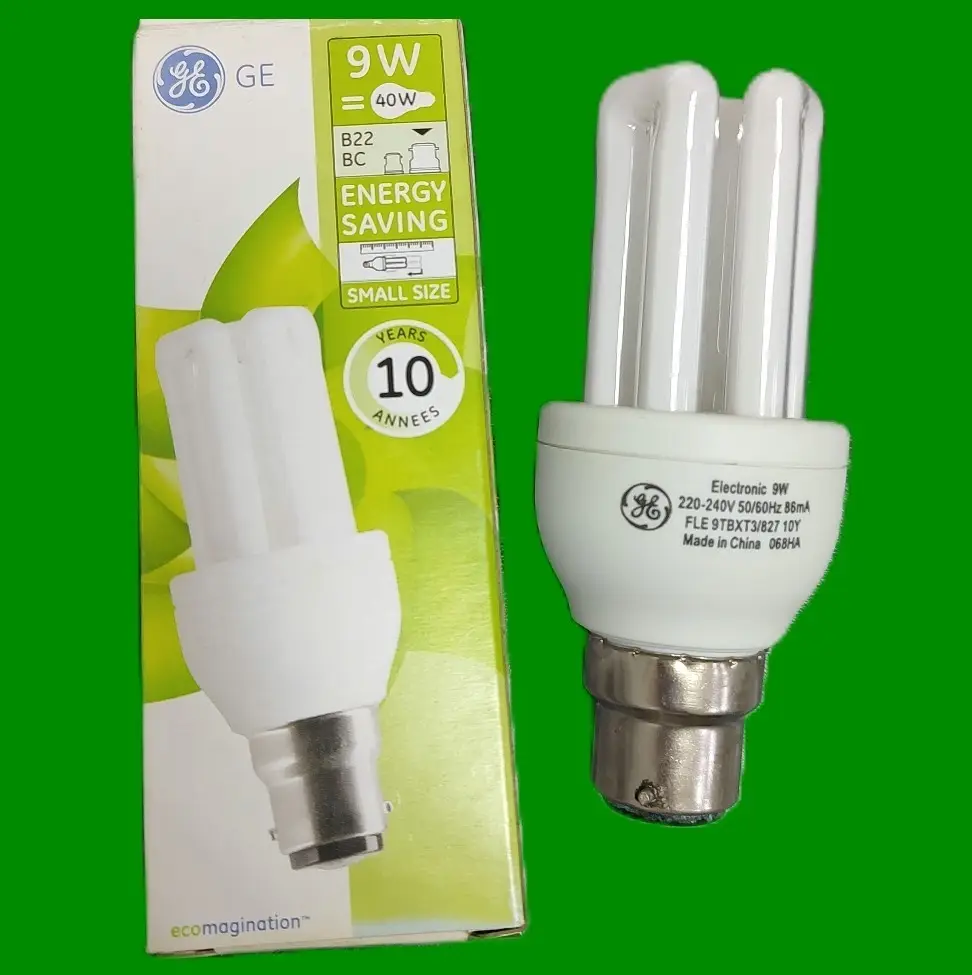 9W (=40W) GE Stick Light Bulb Low Energy Power Saving 2700K BC B22 Lamp