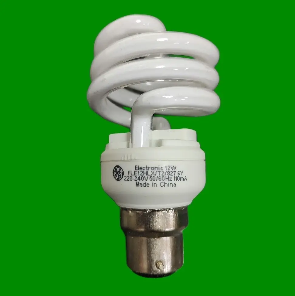 1x 12W (=60W) GE Spiral Low Energy Power Saving Light Bulb Bayonet BC B22 Lamp - image 2 | Free standard UK delivery included | Discount Quality Products