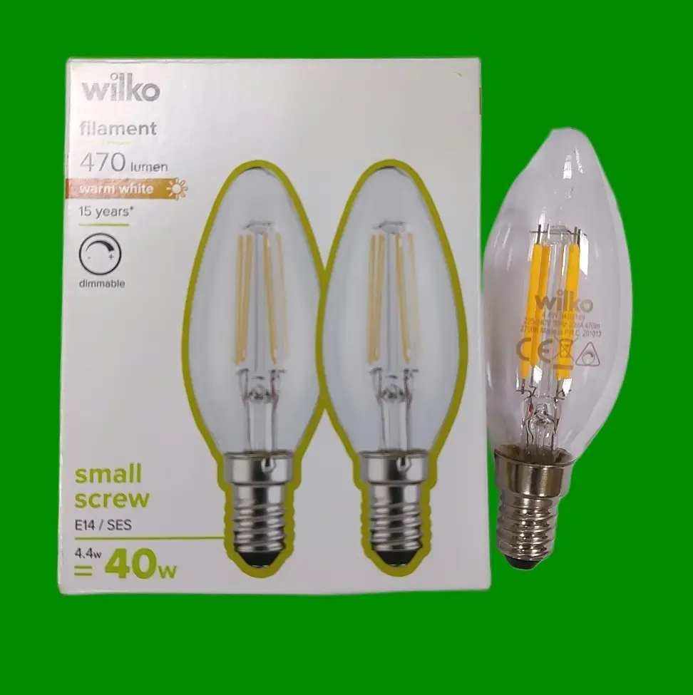 4W (=40W) Wilko LED Dimmable Filament Clear Candle Light Bulbs SES E14 2700K - image 3 | Free standard UK delivery included | Discount Quality Products