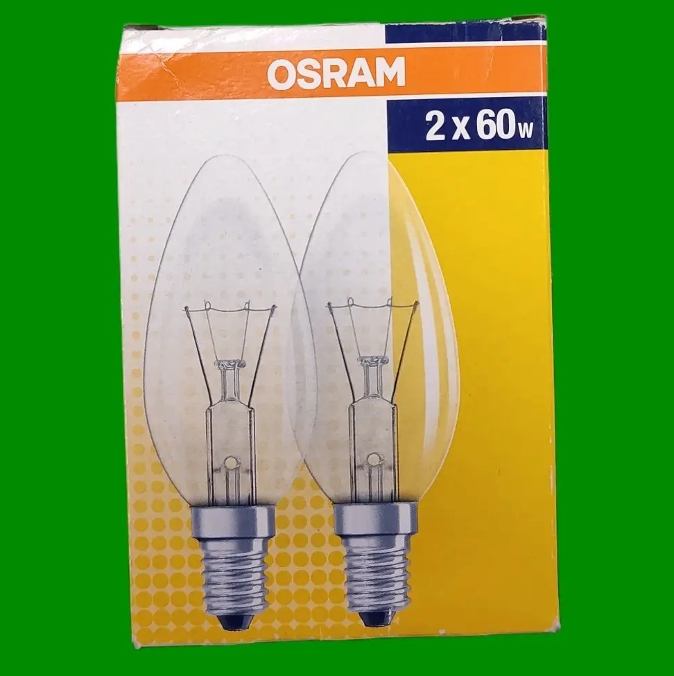 2x 60W Osram Clear Candle SES E14 Small Edison Screw Light Bulb Lamp