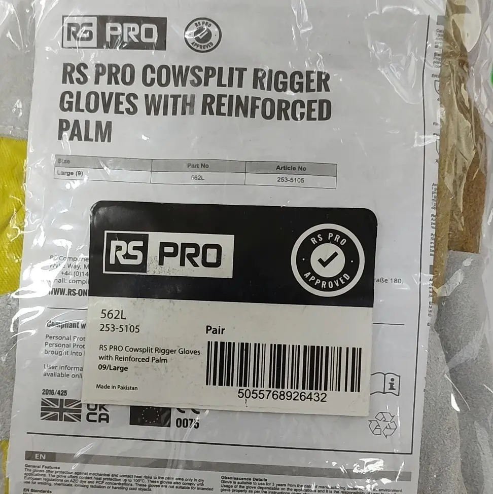 10x Pair RS PRO Cowsplit Rigger Work Gloves Reinforced Palm Size 9 Large 562L - image 2 | Free standard UK delivery included | Discount Quality Products