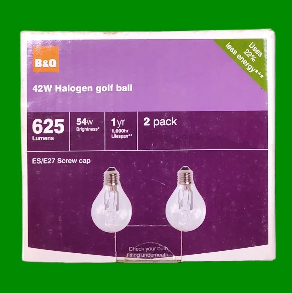 2x 42W (=54W) Halogen Dimmable Golf G45 ES E27 Light Bulbs, Edison Screw Lamp