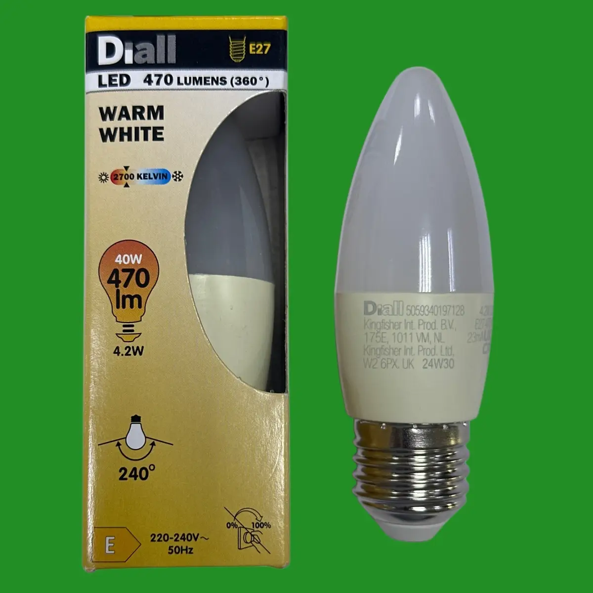 2x 4.2 (=40W) Diall LED Pearl Candle 2700K Light Bulbs ES E27 Edison Screw Lamp