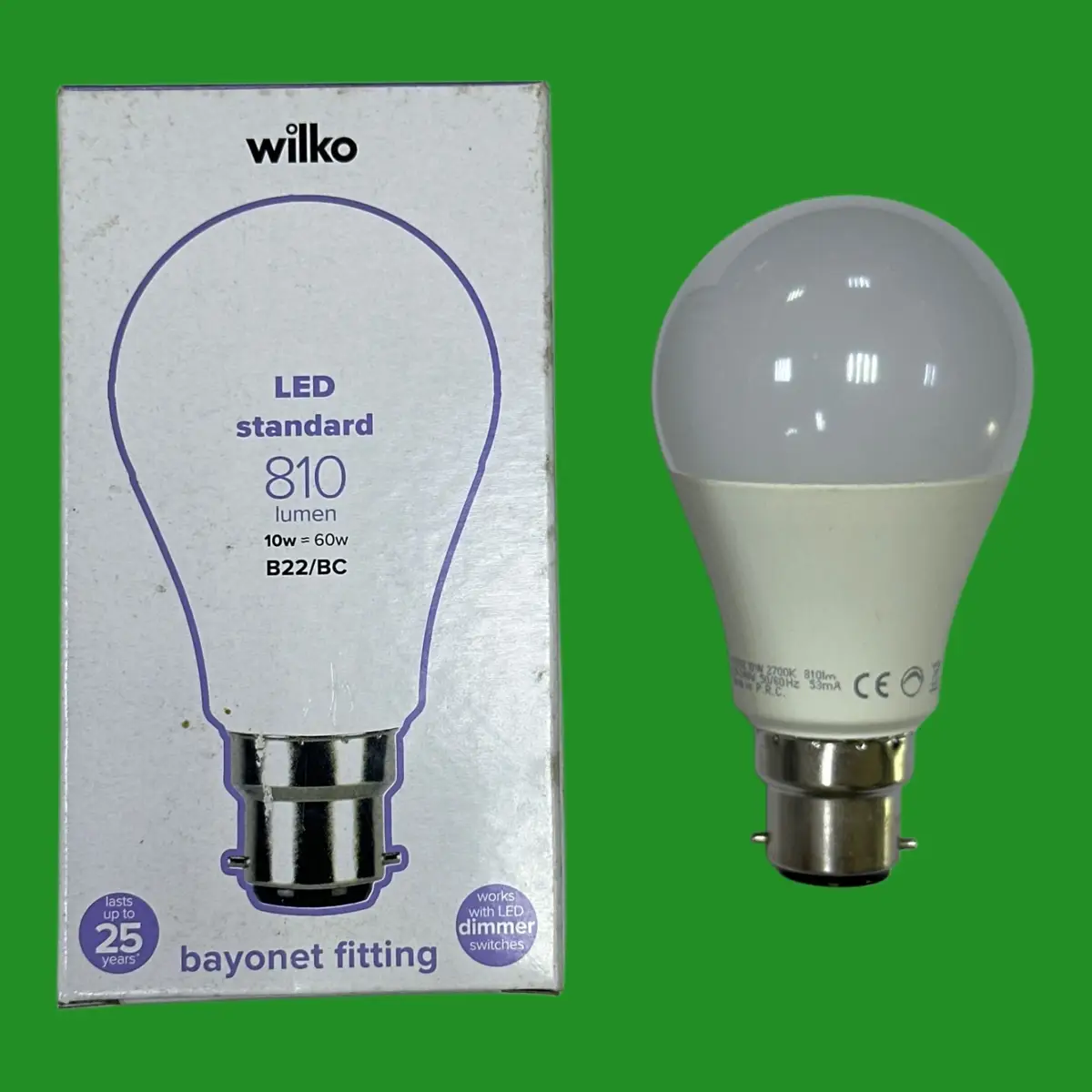 1x 10W (=60W) Wiko Dimmable LED GLS A60 Light Bulbs BC B22 2700K Bayonet Lamp