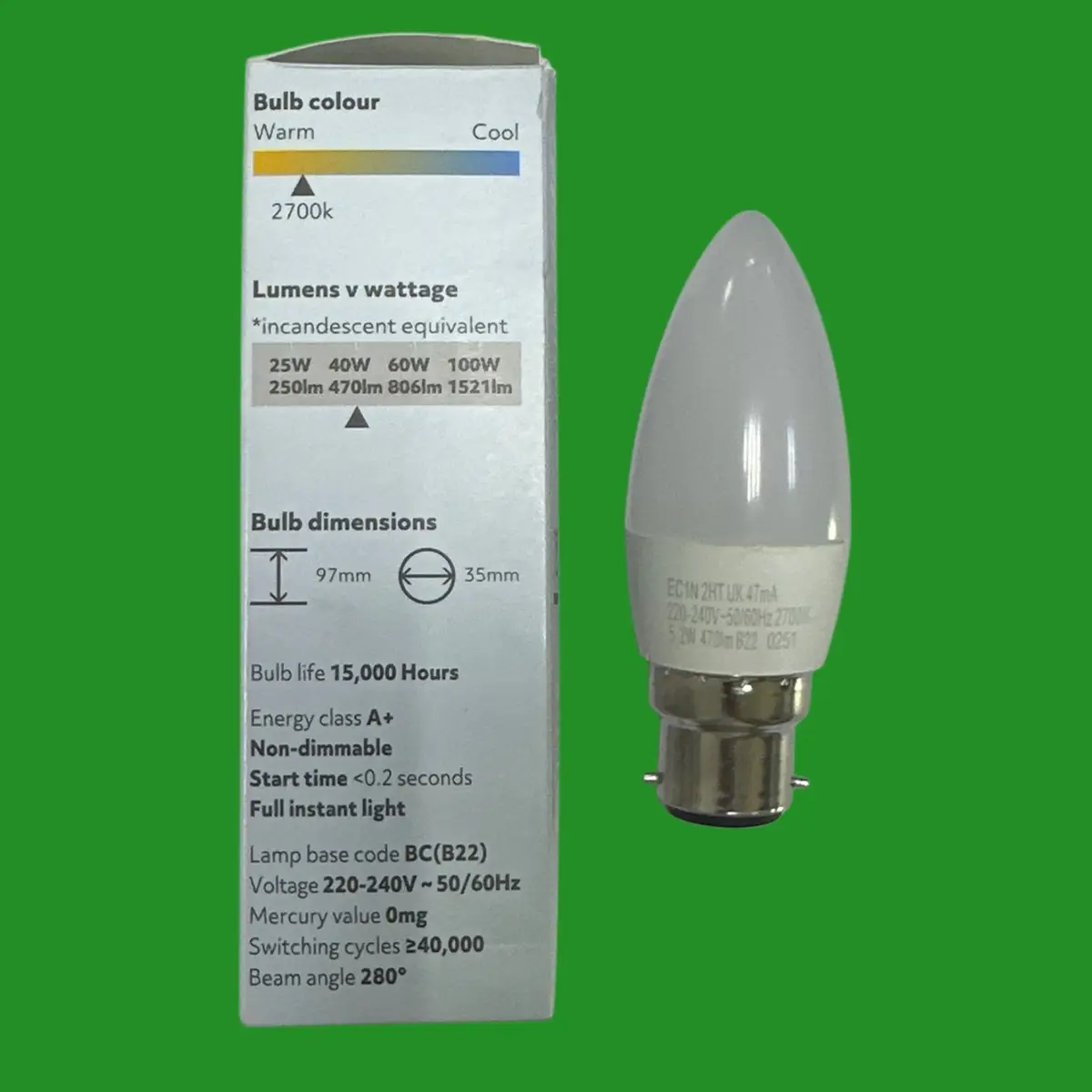 2x 5.2W (=40W) Home LED Frosted Candle Light Bulbs BC B22 Bayonet 2700K Lamp - image 3 | Free standard UK delivery included | Discount Quality Products