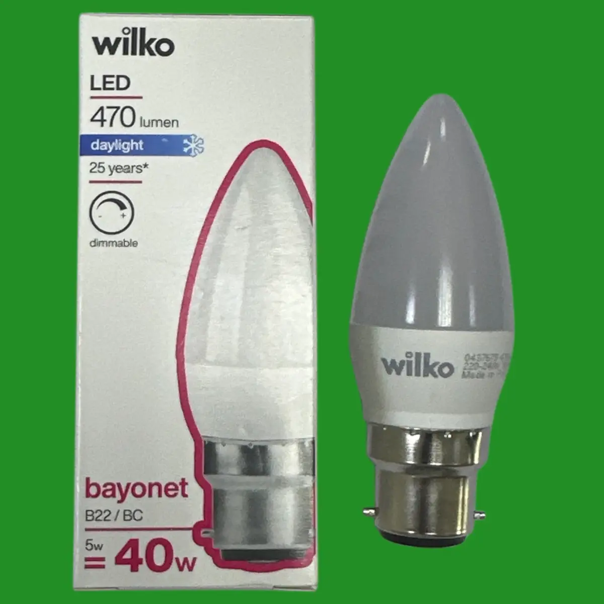 5W =40W Wilko Dimmable LED Candle Light Bulb BC B22 Bayonet 6500K Daylight White