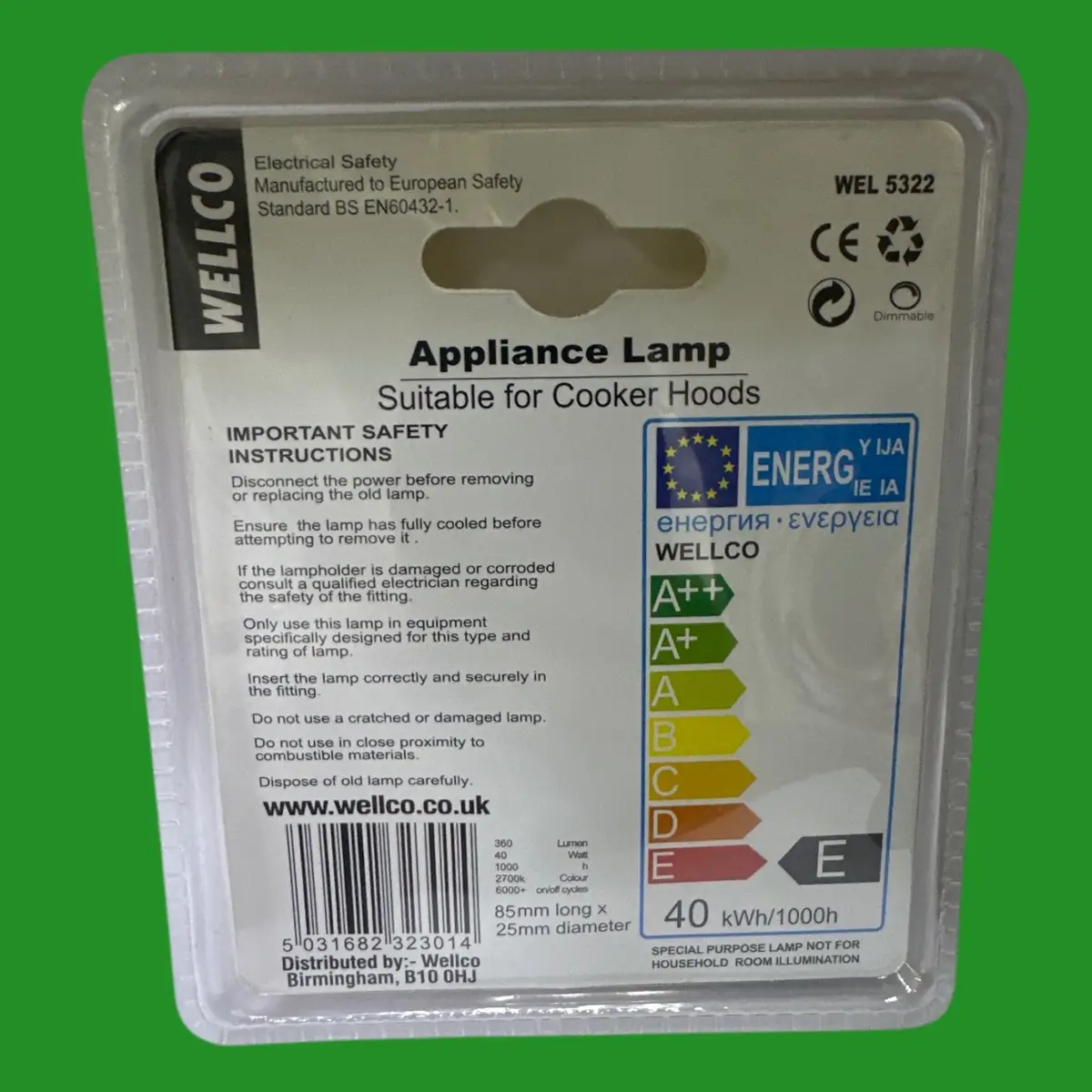 40W Wellco Cookerhood Light Bulb SES E14 Small Edison Screw Appliance Lamp - image 3 | Free standard UK delivery included | Discount Quality Products