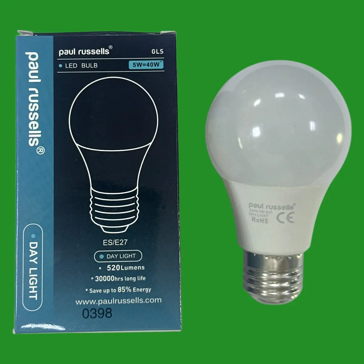 2x 5W =40W Paul Russells GLS LED Light Bulbs ES E27 Edison Screw 6500K Daylight