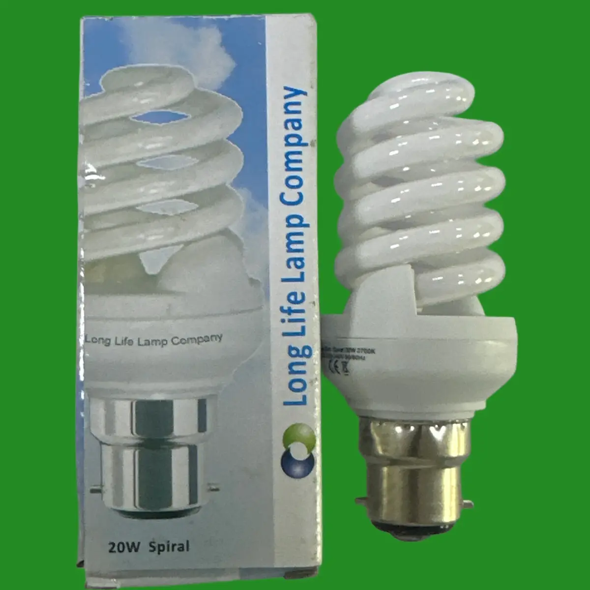 20W (=100W) Long Life Co CFL Mini Spiral Low Energy Light Bulb 2700K B22 BC Lamp