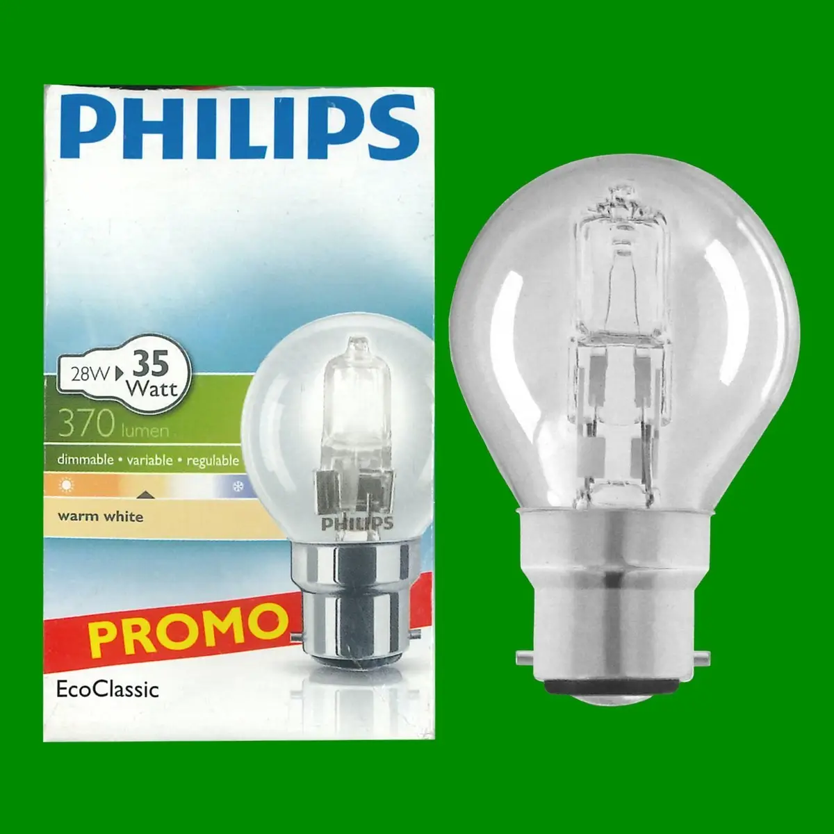 5x 28W =35W Philips Clear Round Golf Eco Halogen Light Bulbs Bayonet Cap B22 BC