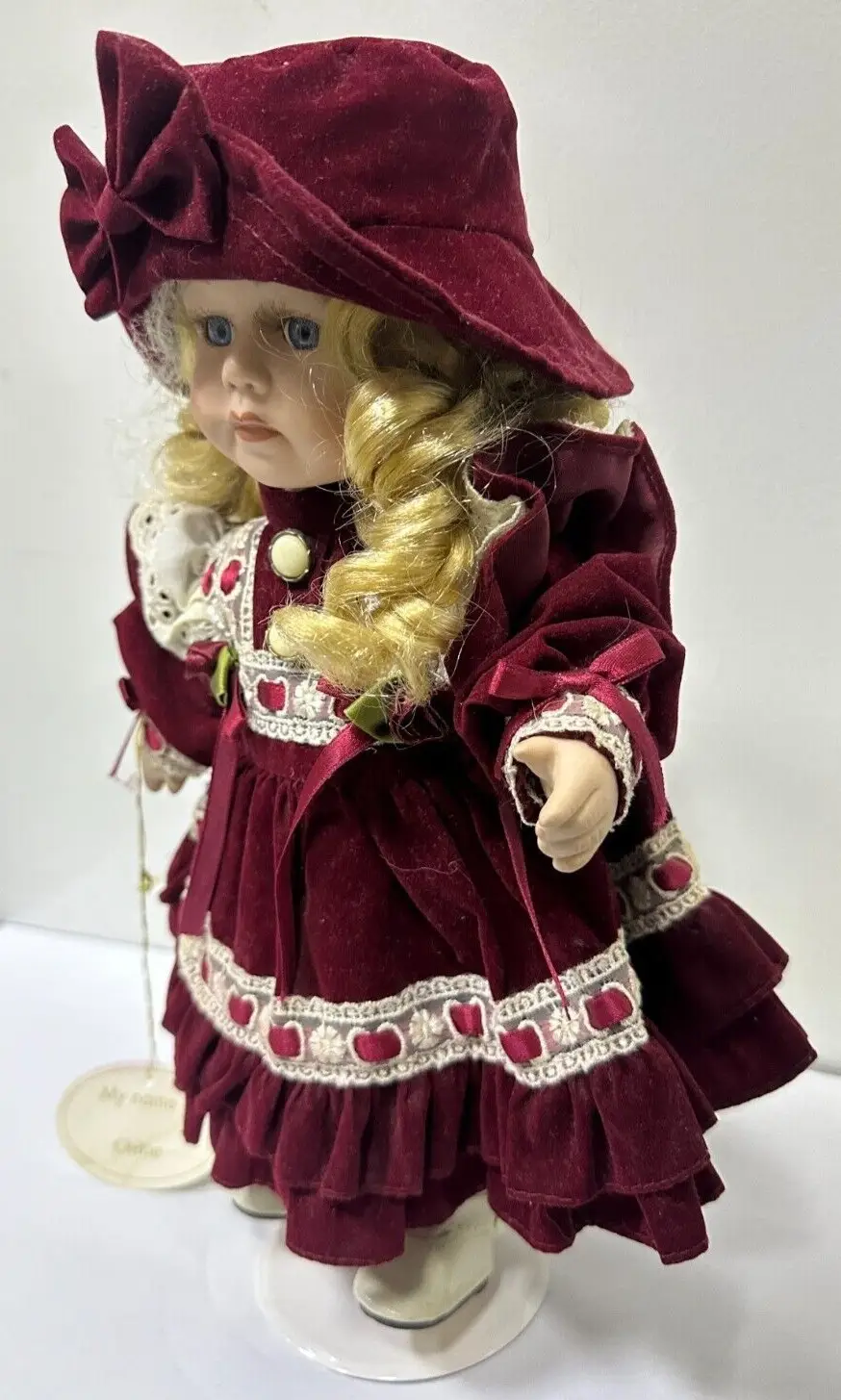 Vintage Leonardo Collectors Porcelain Doll Chloe with Stand 33cm (13") - image 3 | Free standard UK delivery included | Discount Quality Products