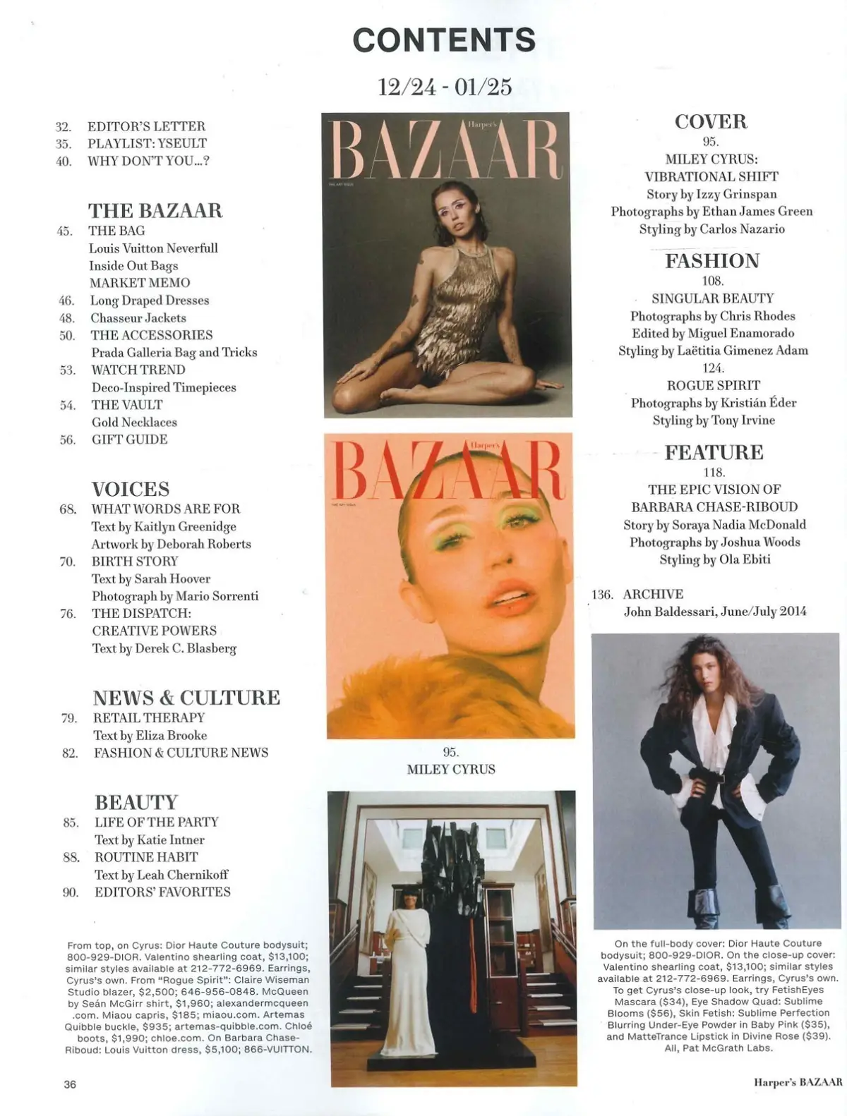 Harper's Bazaar USA Magazine: Miley Cyrus, Yseult, Chase-Riboud, Dec/Jan 2025 - image 2 | Free standard UK delivery included | Discount Quality Products