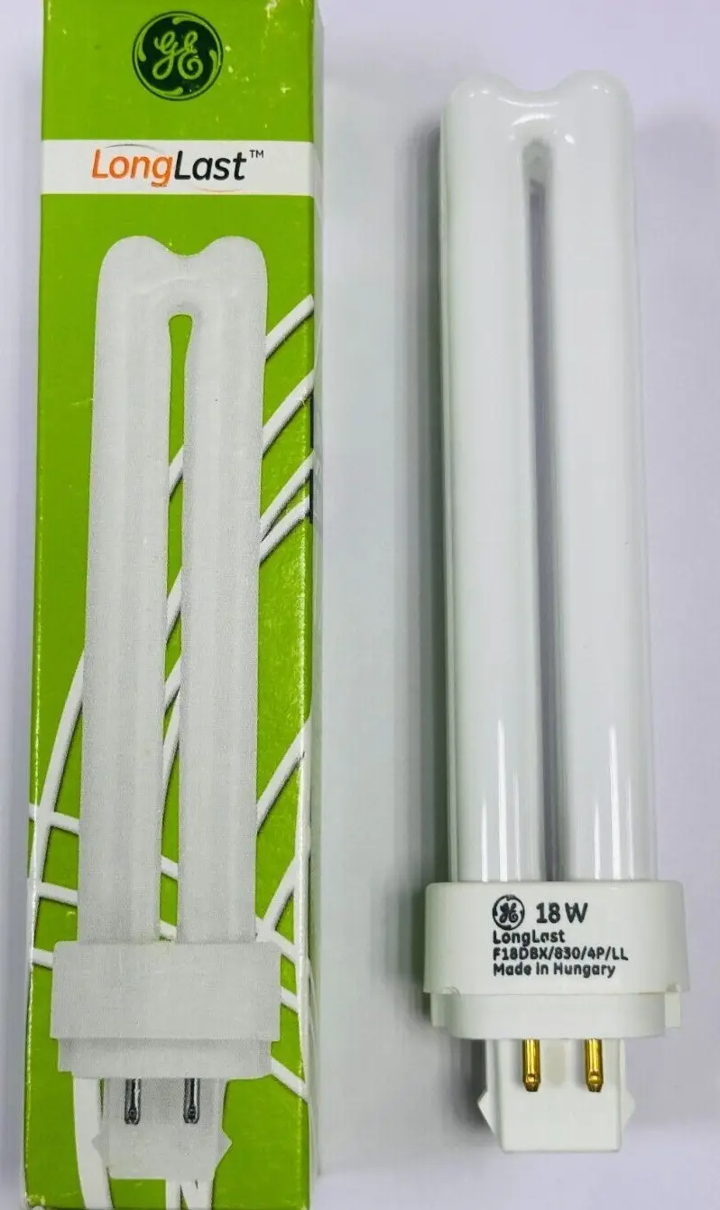 2x 18W GE G24q-2, 4 pin 3000K Low Energy CFL BLD Double Turn Light Bulb Lamp
