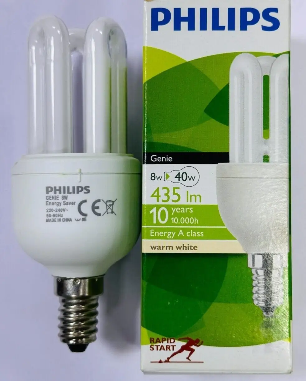 1x 8W (=40W) Philips CFL Stick E14 SES Low Energy Power Saving Light Bulbs 2700K