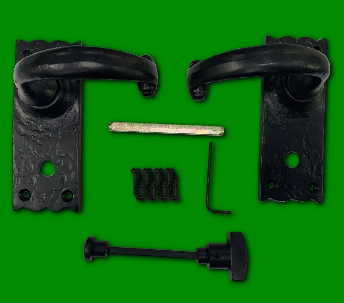 1 Pair Wessex Suite Bathroom Lock Set Door Handle Sprung Antique Black Cast Iron