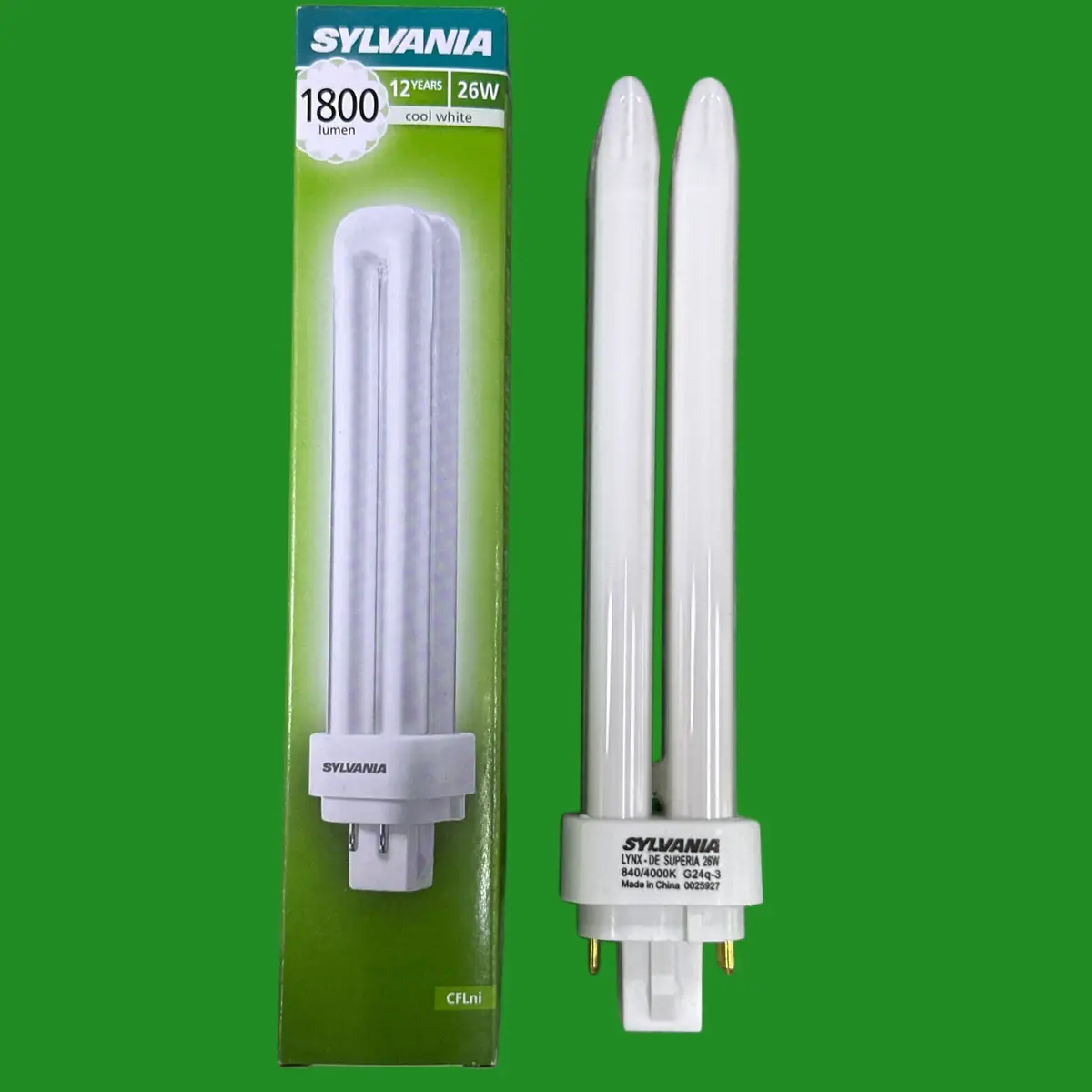 1x 26W Sylvania Dimmable G24q-3, 4 pin, 4000K Low Energy CFL Light Bulb PL Lamp