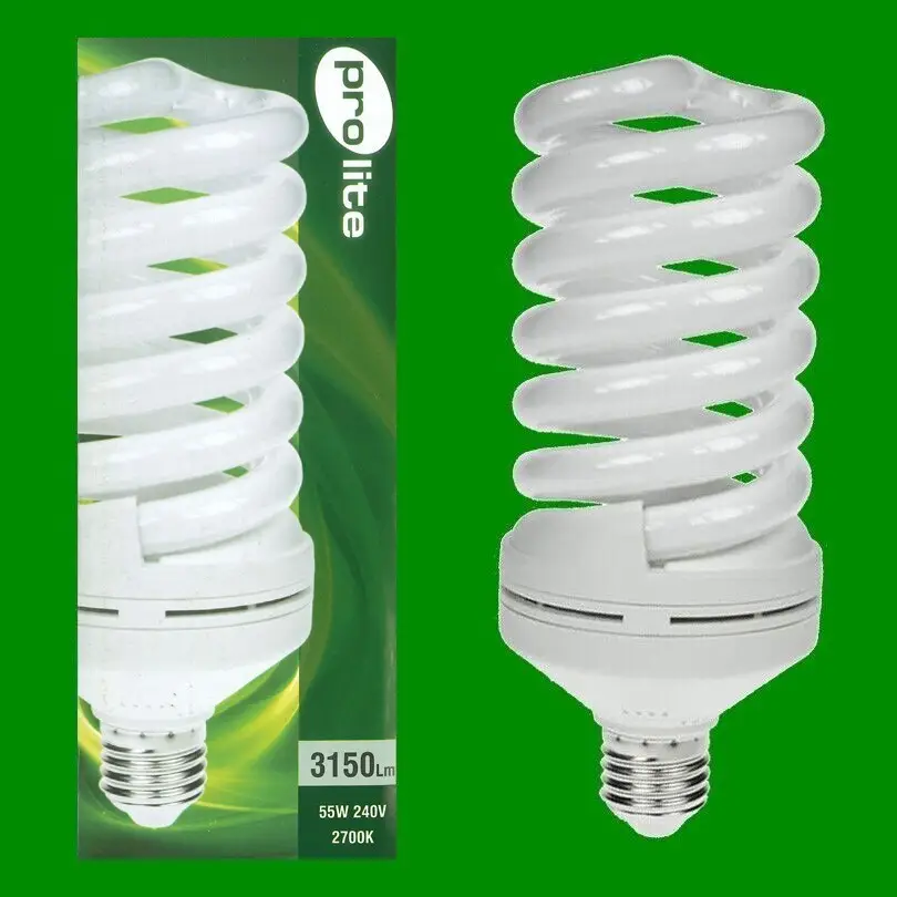 2x 55W Spiral CFL ES E27 Edison Screw Low Energy 2700K Warm White Light Bulb