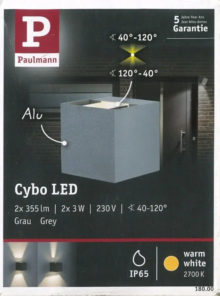 Paulmann Cybo Square IP65 Outdoor LED Wall Light Up Down Lamp Exterior Luminaire