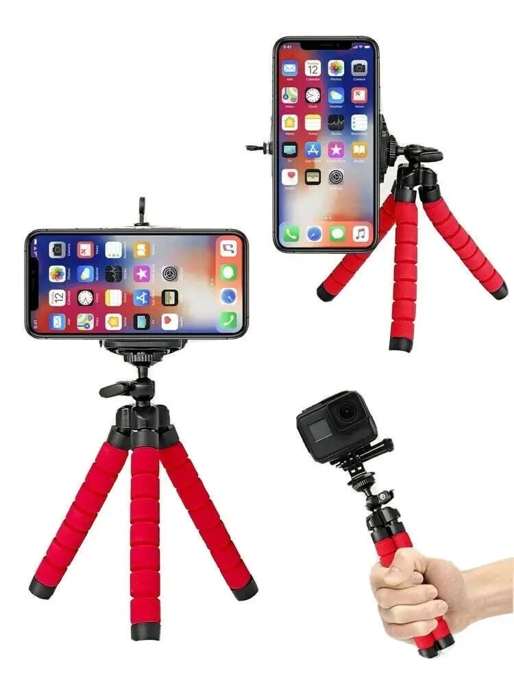 Mini Flexible Octopus Leg Tripod, Smartphone, Camera, GoPro Holder, Red / Black