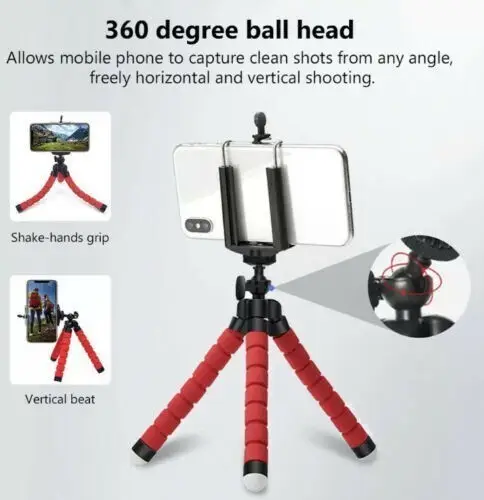 Mini Flexible Octopus Leg Tripod, Smartphone, Camera, GoPro Holder, Red / Black - image 3 | Free standard UK delivery included | Discount Quality Products
