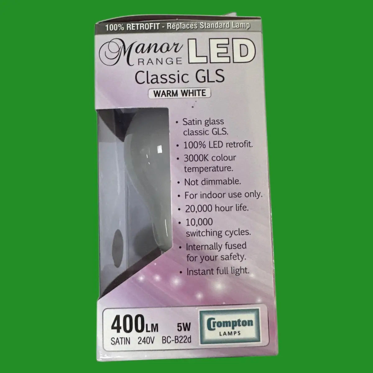 2x 5W Crompton Manor LED Classic Satin GLS Light Bulbs Bayonet BC B22 3000K - image 3 | Free standard UK delivery included | Discount Quality Products