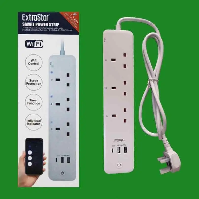 3 Gang Smart Wifi Extension Lead Surge Protected 1.4M, Alexa &amp; Google Compatible