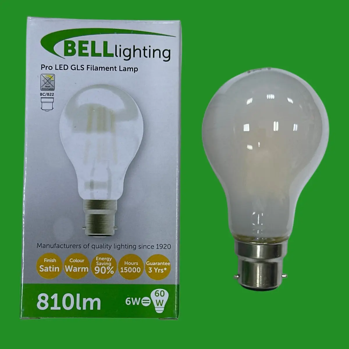 1x 6W (=60W) BELL Pro GLS Pearl LED Filament Light Bulb 2700K BC B22 Bayonet