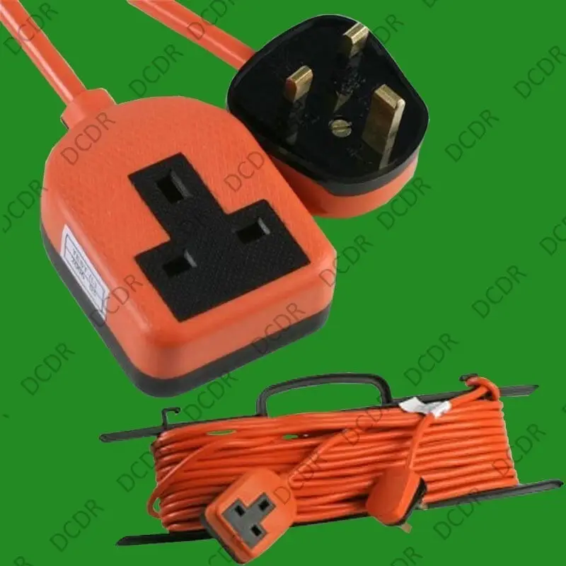 10m Heavy Duty Rubber UK Mains Lead Extension Cable 13A 1 Gang Socket &amp; H Frame