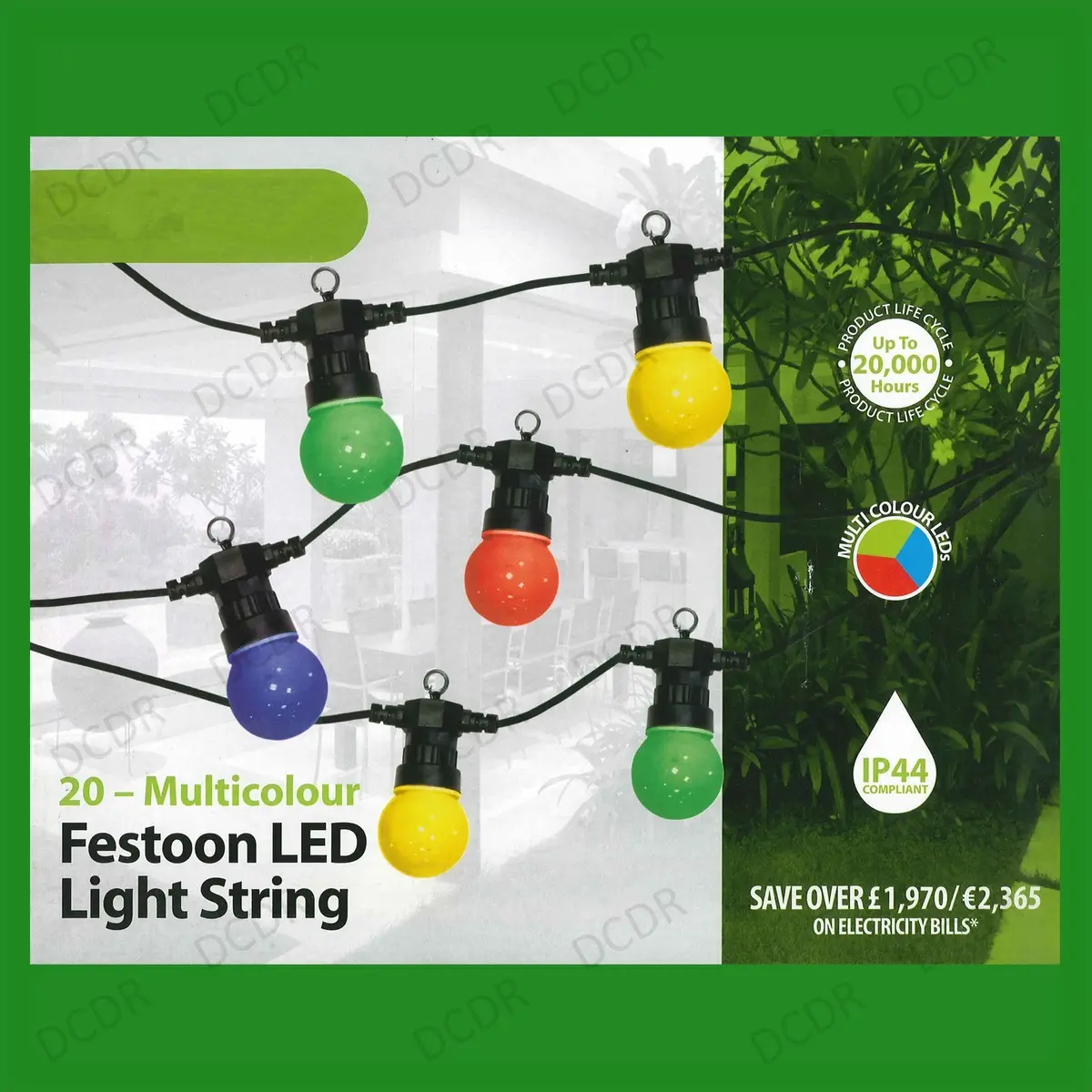 14.5m 20 Coloured LED Lights Outdoor Indoor Festoon Party String Lighting Xmas