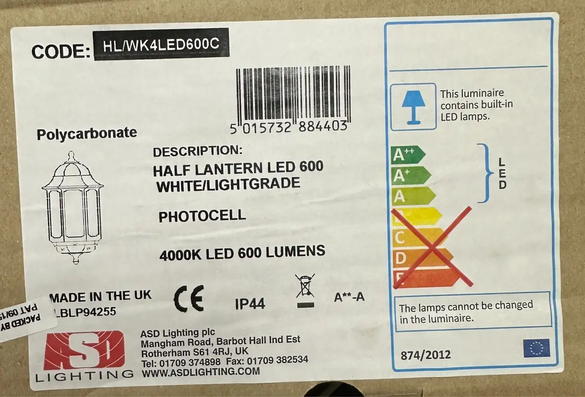 ASD 7.4W LED White Half Lantern Photocell Dusk Dawn Sensor Wall Light 4000K Lamp - image 2 | Free standard UK delivery included | Discount Quality Products