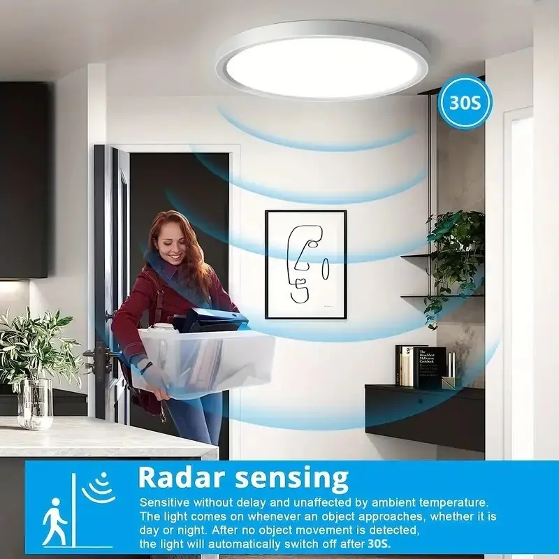 24W LED PIR Radar Motion Sensor Round Ceiling Light Porch Hallway Garage 6000K
