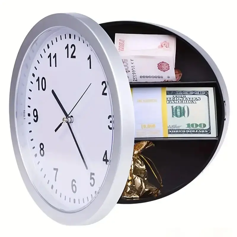 Discreet Silver Secret Wall Clock Home Safe Hidden Storage Cash Jewel Valuables - image 2 | Free standard UK delivery included | Discount Quality Products