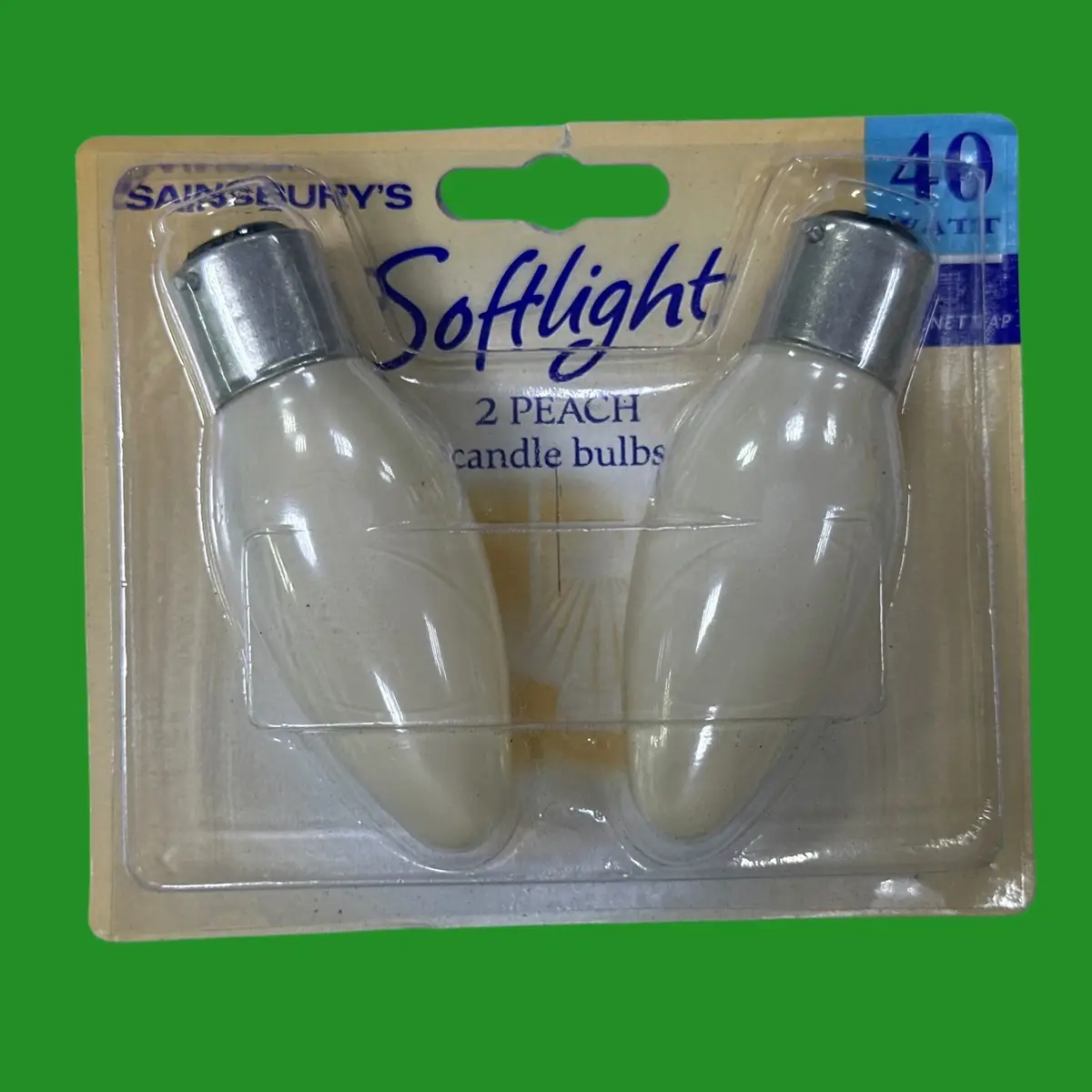 2x 40W Peach Candle Dimmable Filament Light Bulbs, B22, BC, Bayonet Cap Lamps