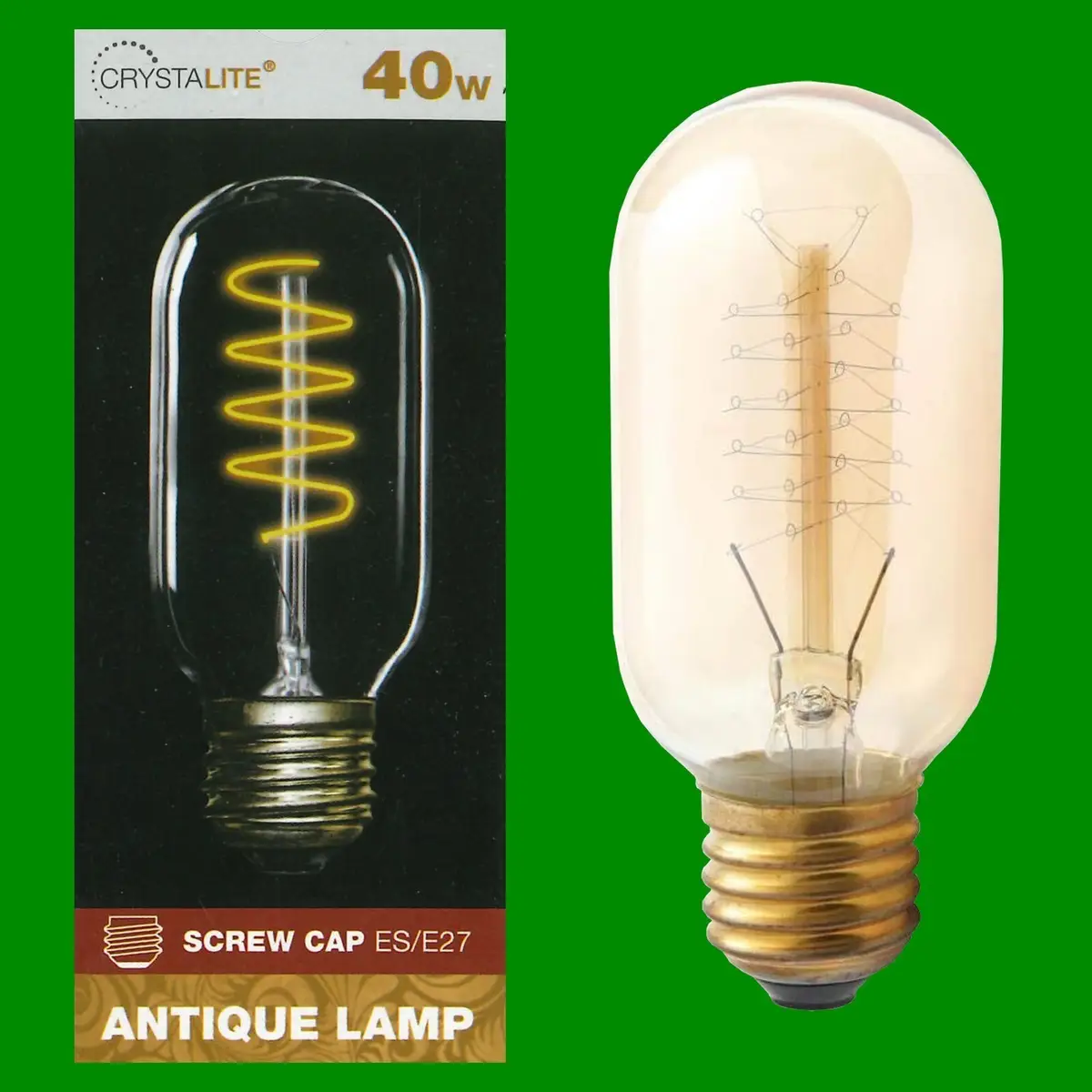 6x 40W Golden Antique Spiral Filament T45 Dimmable Tubular ES E27 Light Bulb