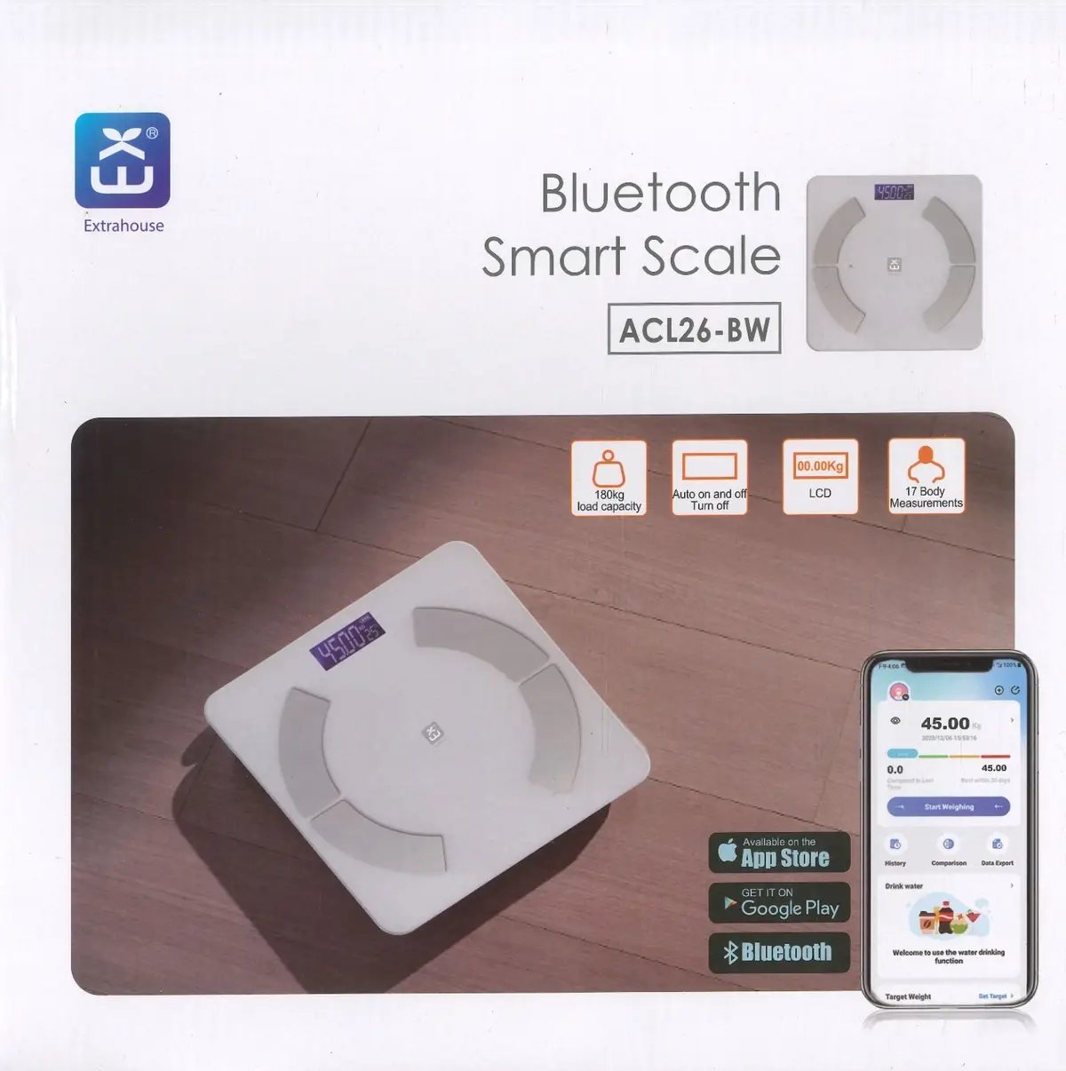 Smart Body Fat Digital Weighing Bluetooth Scale, BMI, Muscle Mass, Monitor, App