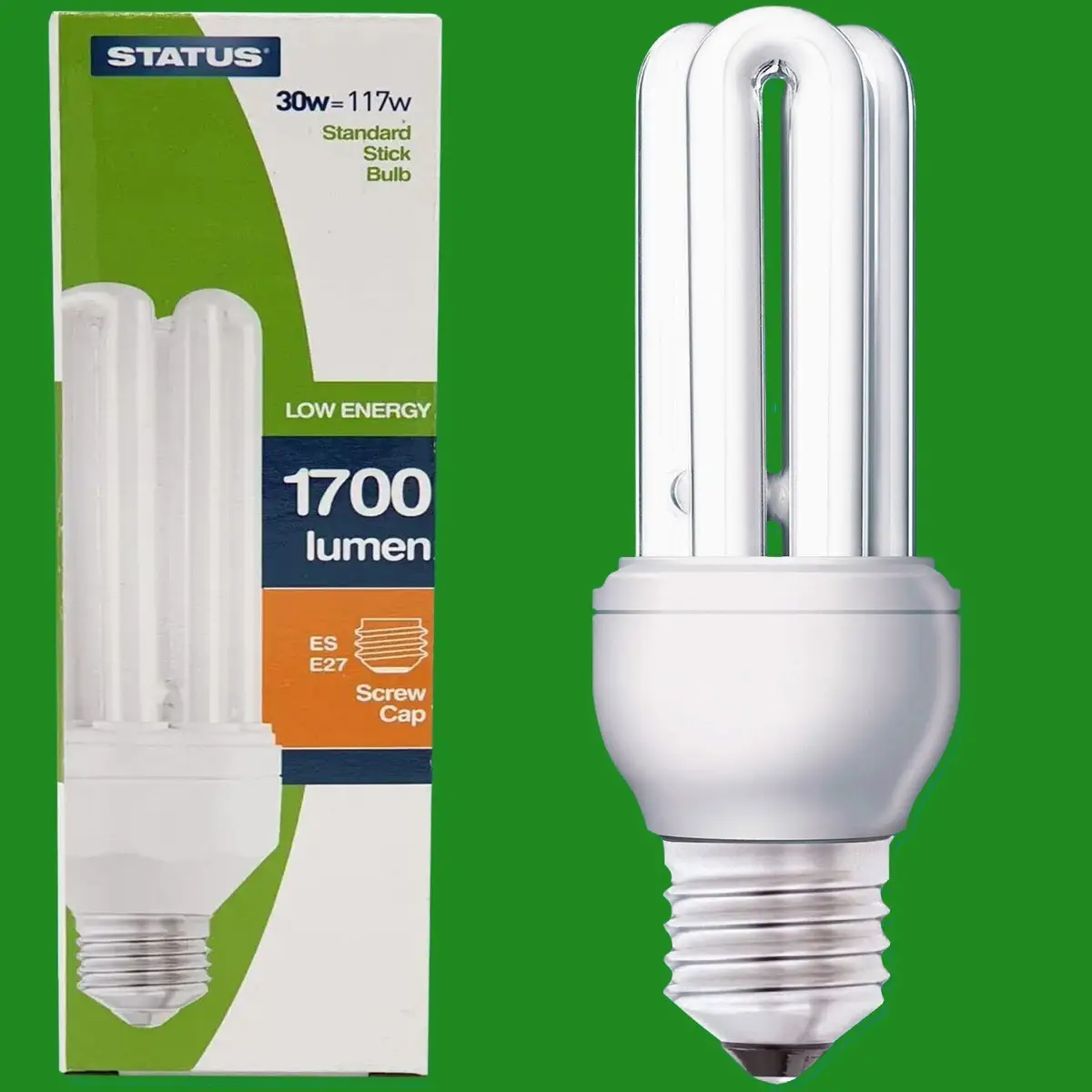 2x 30W (=117W) Standard Stick Light Bulb, CFL, Edison Screw, ES, E27