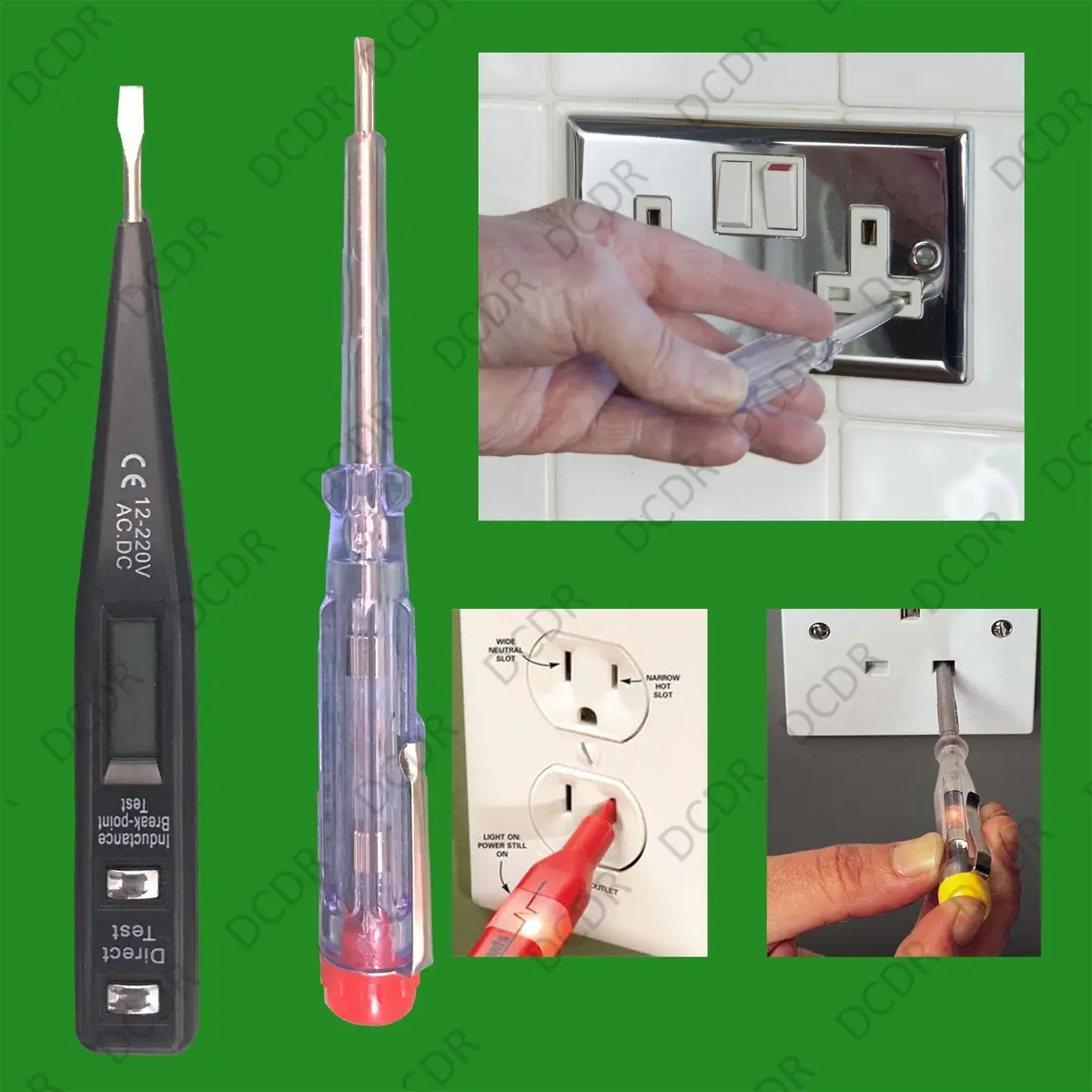 Digital Mains &amp; Circuit Tester, 12 DC, 100 - 250V AC, Flat Head Screwdriver