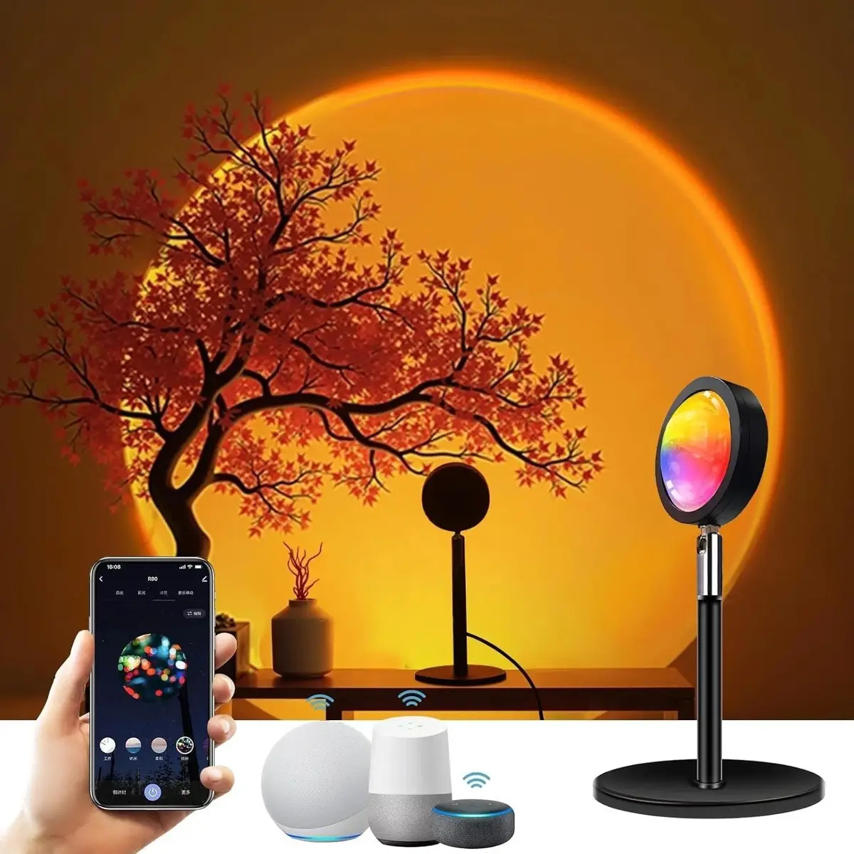 WiFi Sunset Lamp Smart LED Amazon Alexa Google Assistant Compatible 5V/2A - Light Bulbs | Free standard UK delivery included | Discount Quality Products