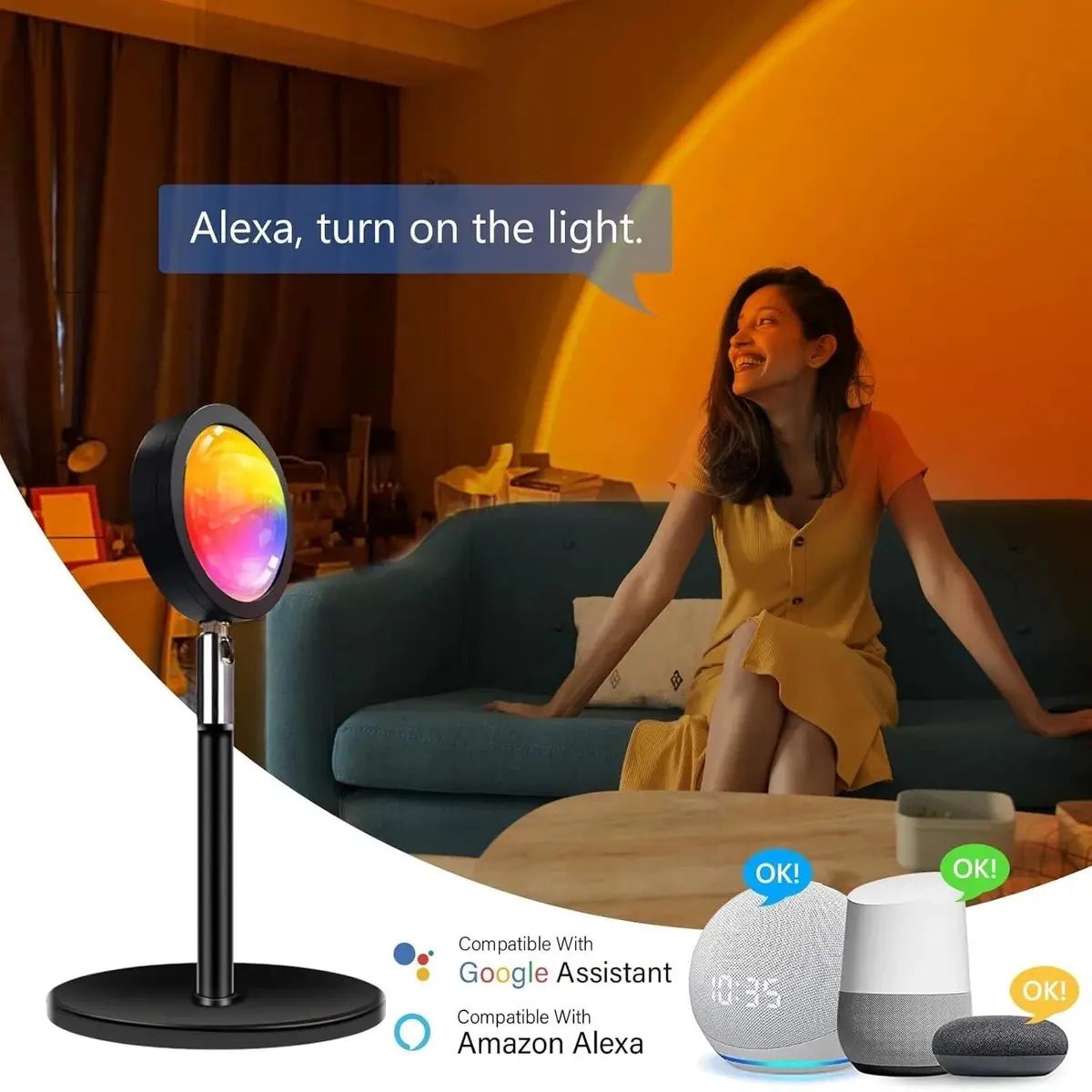 WiFi Sunset Lamp Smart LED Amazon Alexa Google Assistant Compatible 5V/2A - image 2 | Free standard UK delivery included | Discount Quality Products