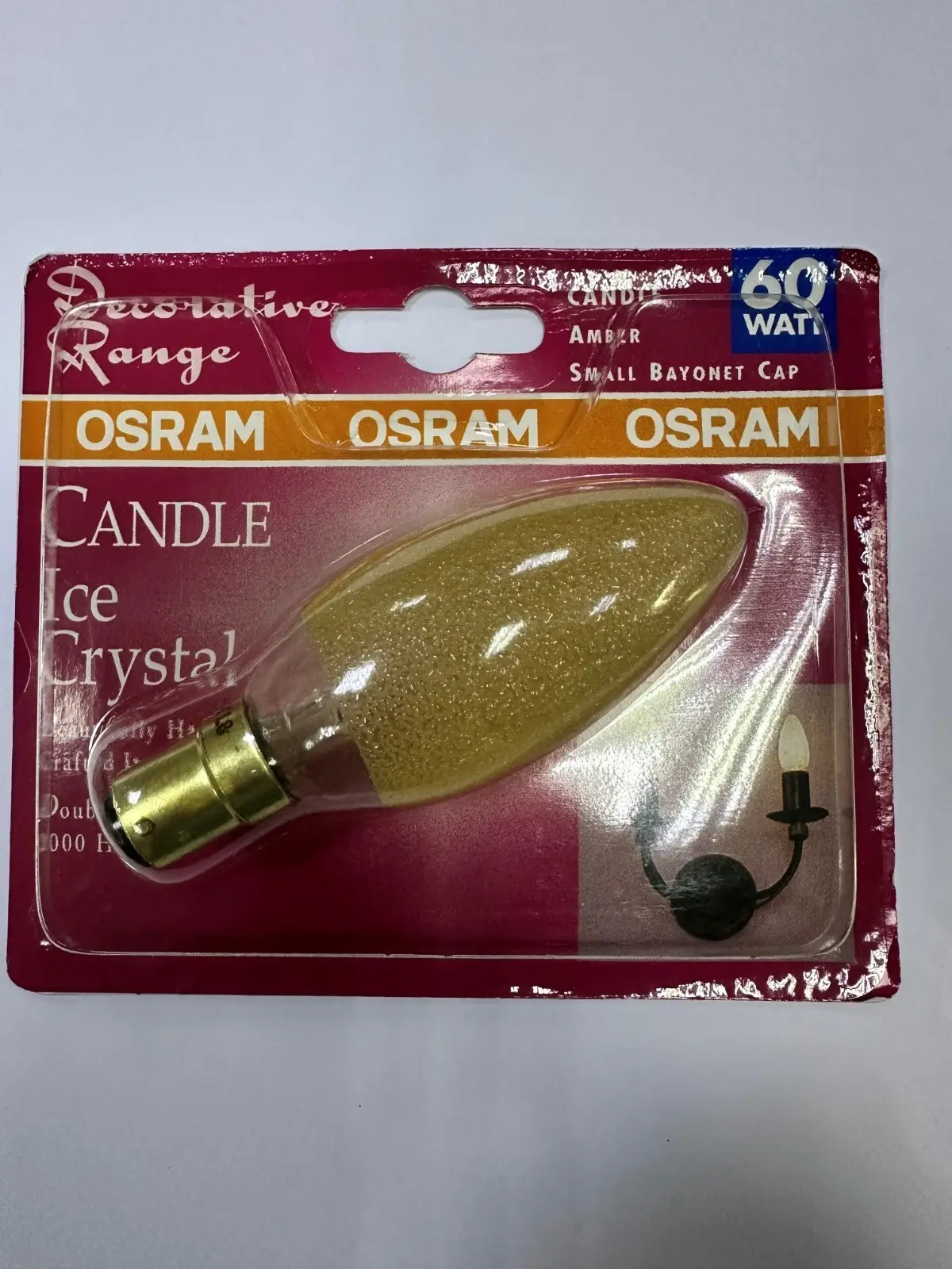 2x 60W Ice Crystal Amber Coloured Candle Incandescent Light Bulbs SBC B15