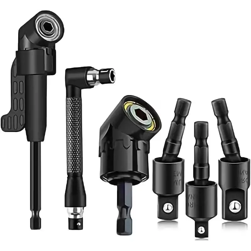 6pc Drill Bit Attachments 1/4" 3/8" 1/2" Sockets,  2x Hex Shank 105°, 90° Bevel
