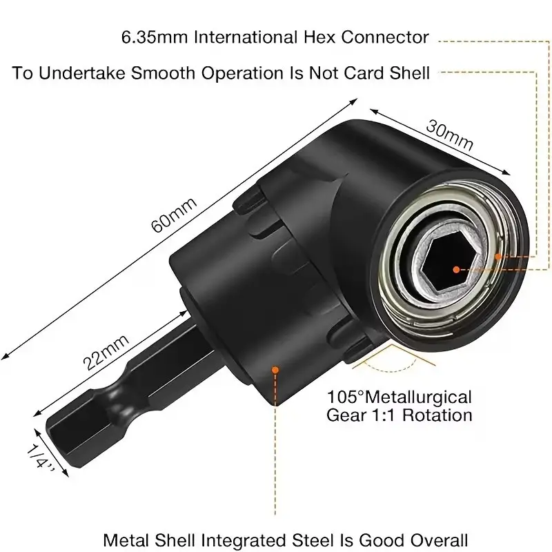 6pc Drill Bit Attachments 1/4" 3/8" 1/2" Sockets,  2x Hex Shank 105°, 90° Bevel - image 5 | Free standard UK delivery included | Discount Quality Products
