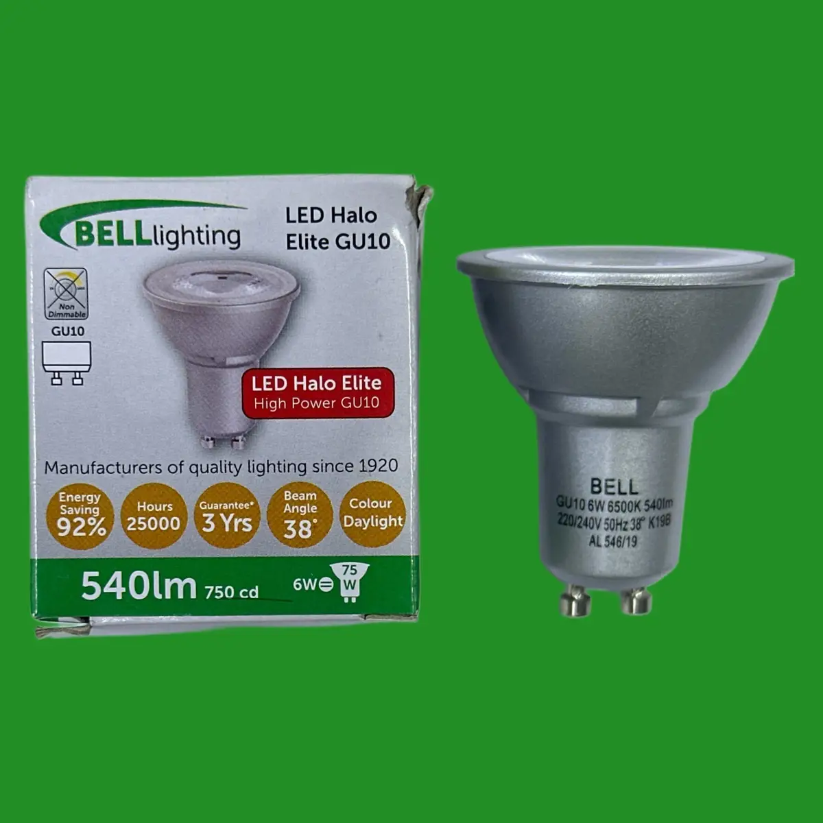 6W (=75W) Bell LED GU10 Reflector Spot Light Bulb 6500K Daylight Halo Elite