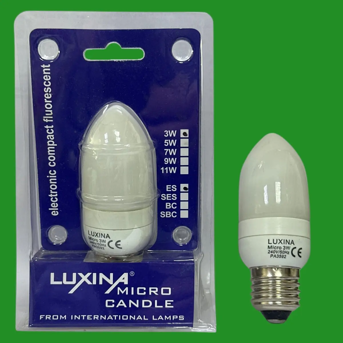 5x 3W Luxina Low Energy Power CFL Micro Candle Light Bulbs ES, E27, Edison Screw