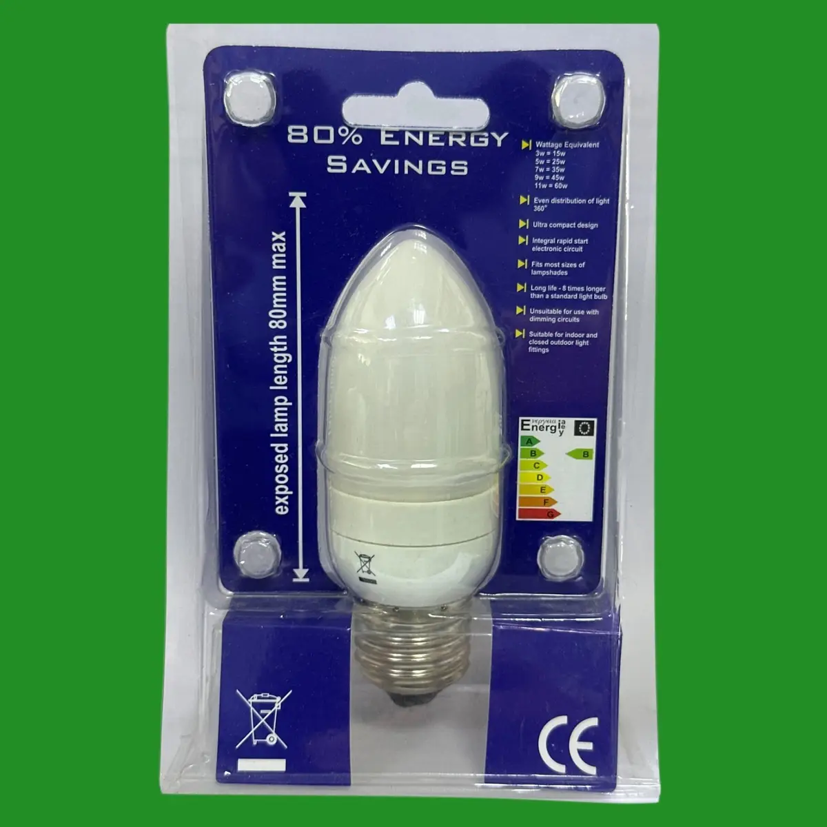 5x 3W Luxina Low Energy Power CFL Micro Candle Light Bulbs ES, E27, Edison Screw - image 3 | Free standard UK delivery included | Discount Quality Products