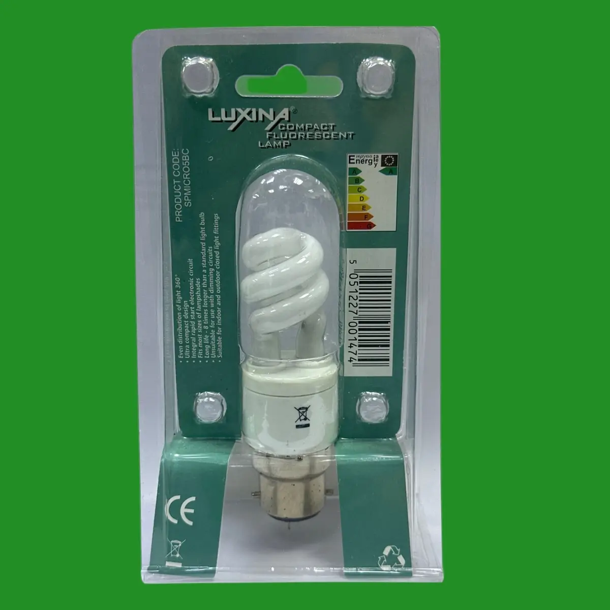 1x 5W (=25W) Luxina CFL Micro Spiral Light Bulb Low Energy Bayonet BC B22 2700K - image 3 | Free standard UK delivery included | Discount Quality Products
