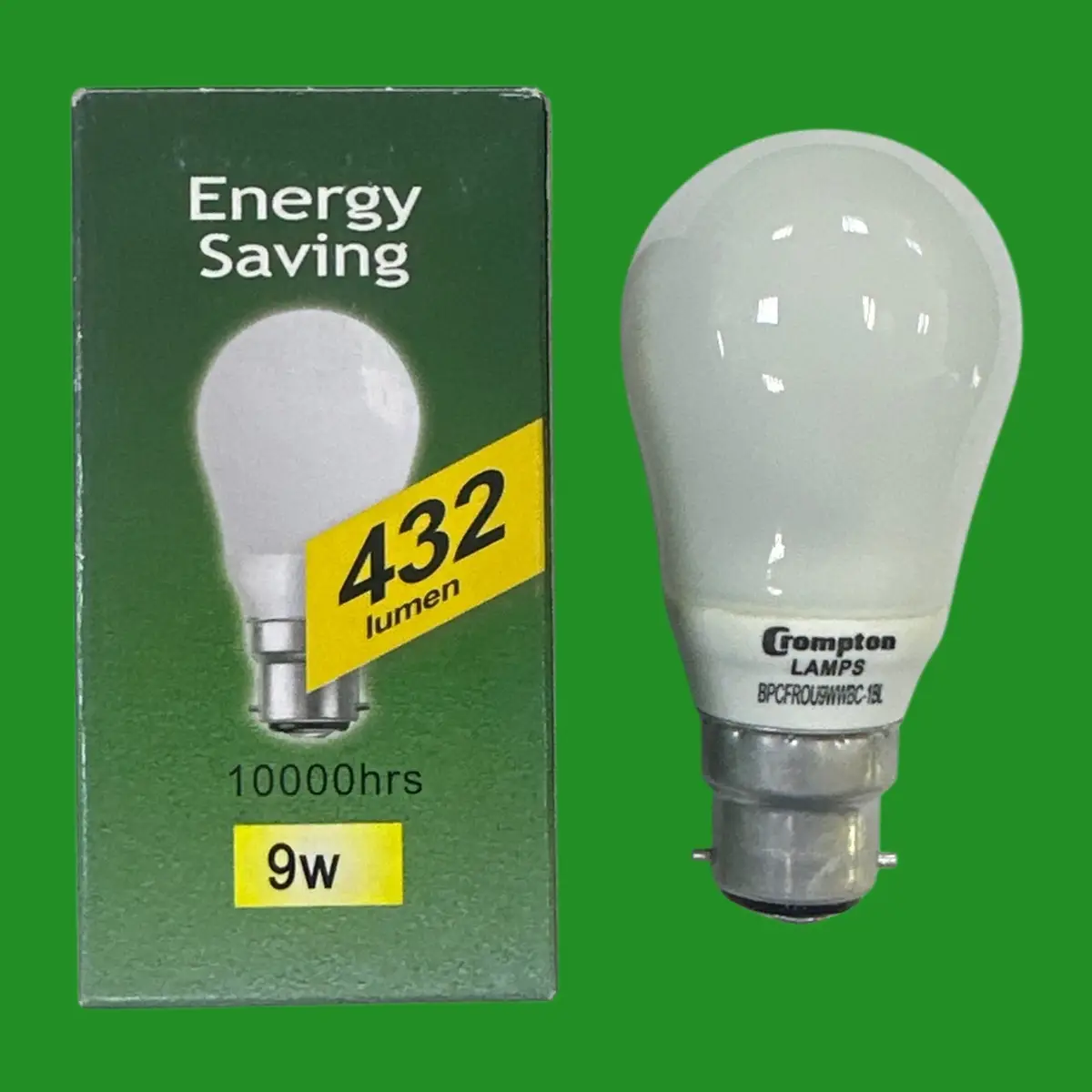 1x 9W (=40W) Crompton Round GLS CFL Light Bulb Low Energy BC B22 Bayonet Lamp